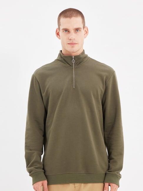 trendyol olive green regular fit sweatshirt