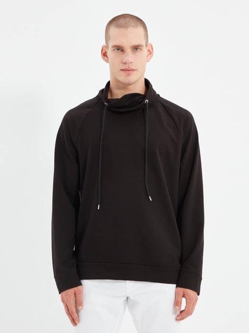 trendyol black regular fit hooded sweatshirt