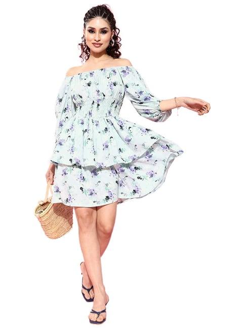 sera blue floral print a-line dress