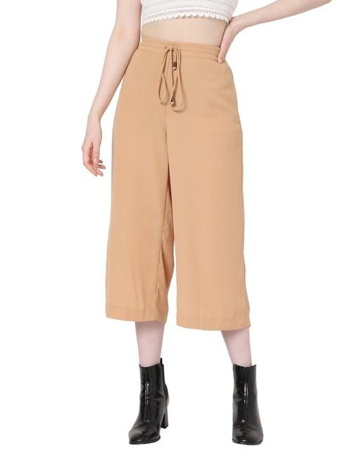 vero moda beige regular fit drawstring culottes