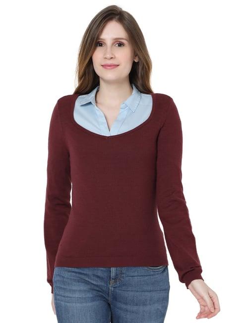 vero moda maroon scoop neck sweater