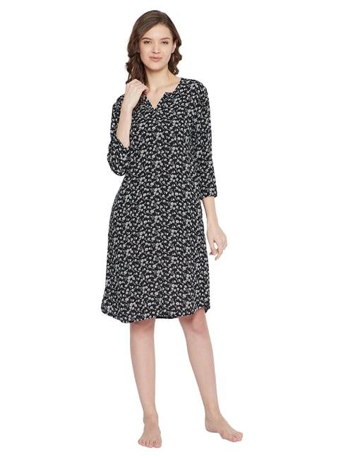 hypernation black printed night dress