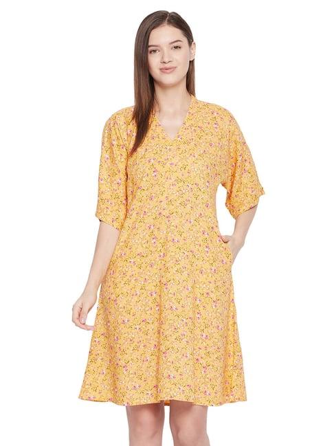 hypernation yellow printed night dress