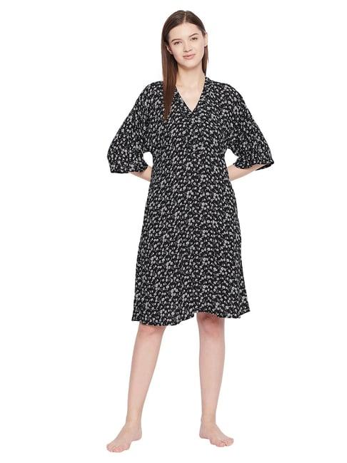 hypernation black printed night dress