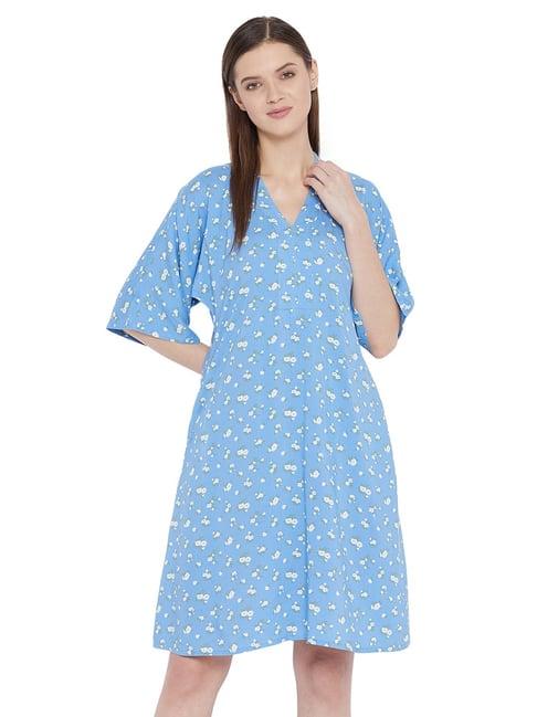 hypernation blue printed night dress