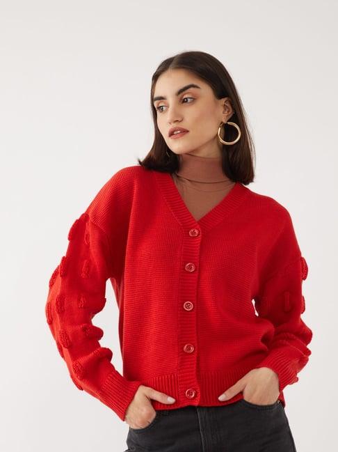 zink london red full sleeves cardigan