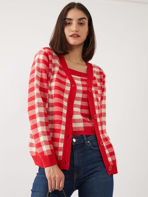 zink london red checks cardigan