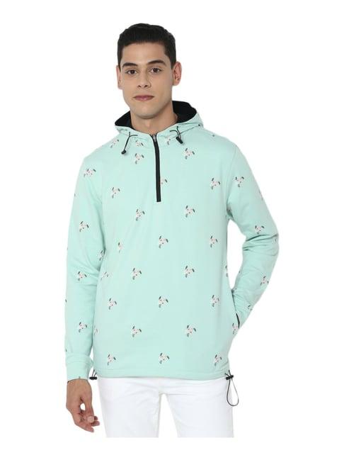 allen solly mint blue cotton regular fit printed hooded t-shirt