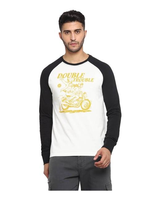 royal enfield off white & black printed t-shirt