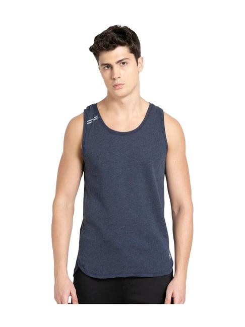 jockey mv06 dark blue super combed cotton tank top with breathable mesh & stay fresh treatment