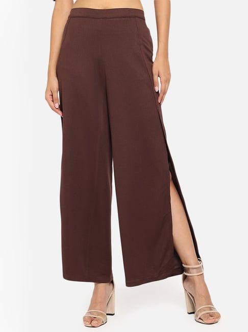 trend arrest brown regular fit elasticated pants