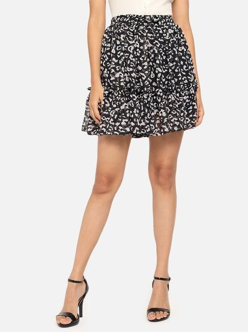 trend arrest black printed mini skirt