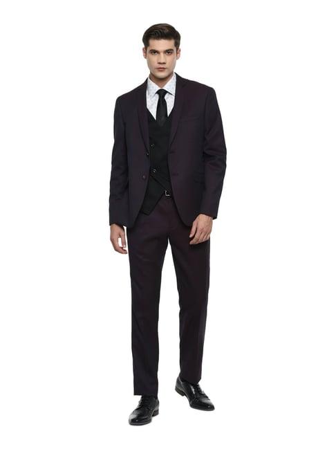 van heusen burgundy skinny fit self pattern two piece suit