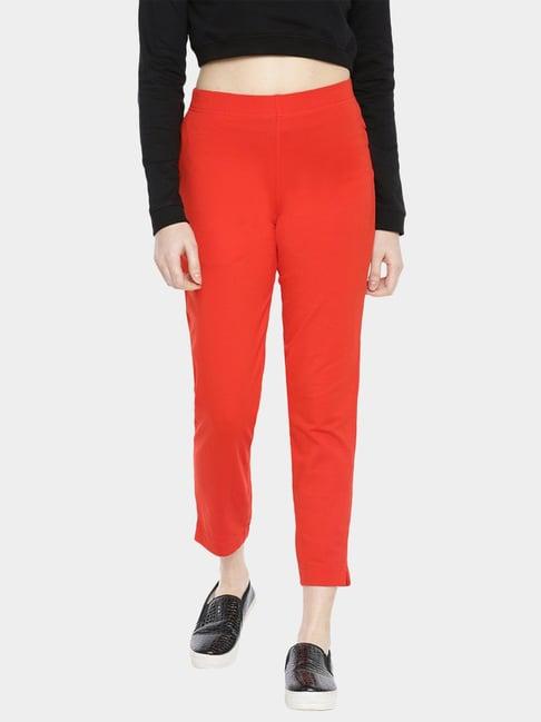 dollar missy red slim fit elasticated trousers