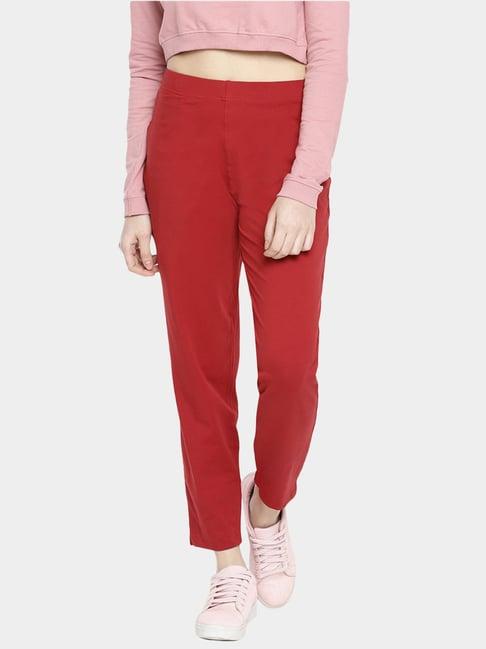 dollar missy red slim fit elasticated trousers