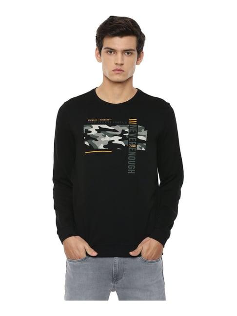 louis philippe jeans black cotton regular fit printed sweatshirt