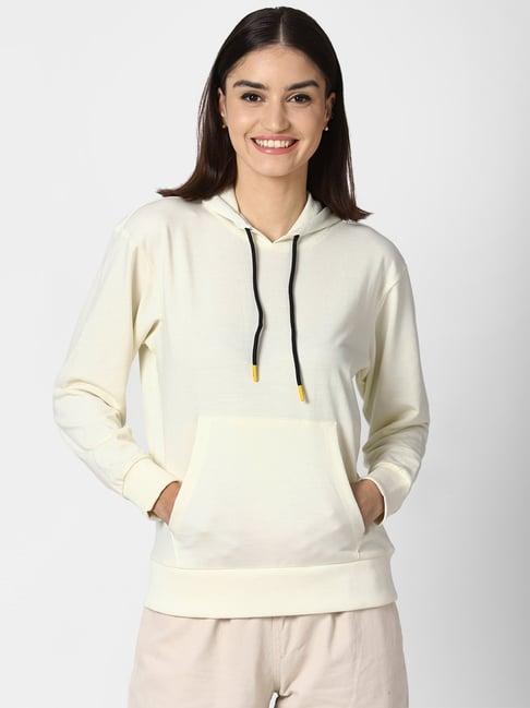 forever 21 cream full sleeves hooded sweatshirt