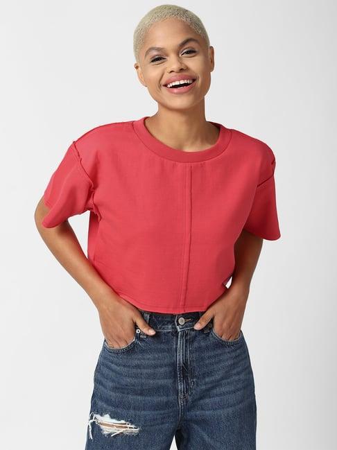 forever 21 coral half sleeves crop sweatshirt