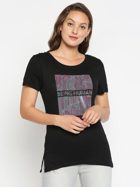 being human black printed crew t-shirt