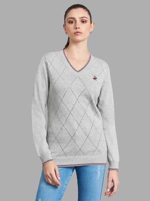 beverly hills polo club grey self design sweater