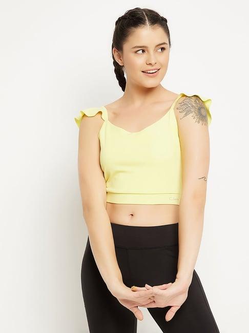 clovia yellow slim fit crop top