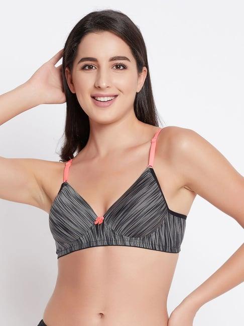 clovia black & grey geometric pattern push-up bra