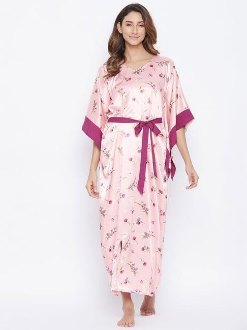 the kaftan company pink printed nighty with robe