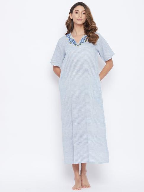 the kaftan company blue embroidered night dress