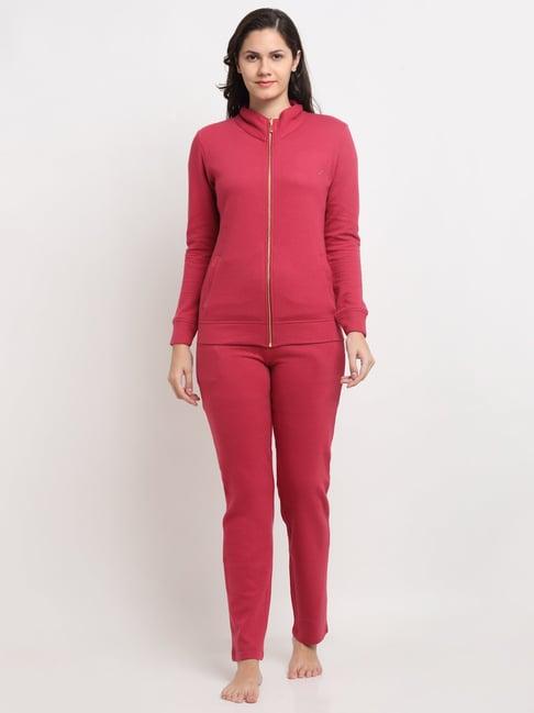 kanvin pink regular fit jacket pyjama set