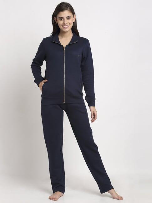 kanvin navy regular fit jacket pyjama set