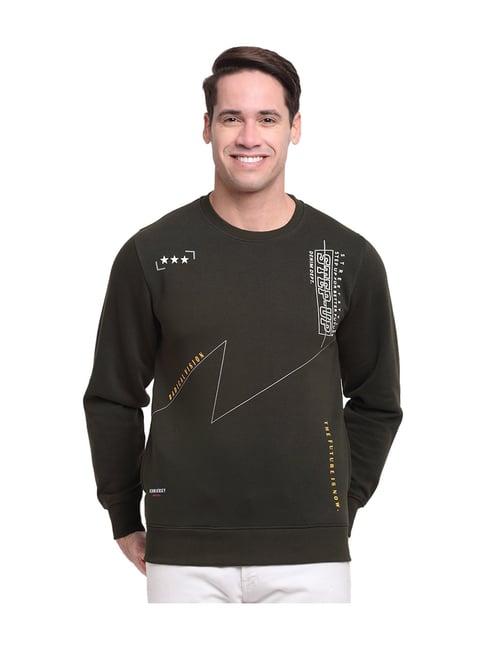 venitian dark olive round neck printed sweatshirt