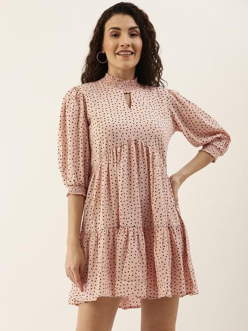 style quotient nude pink printed empire-line dress