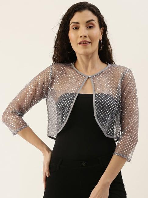 style quotient women silver sequin sheer crop shrug