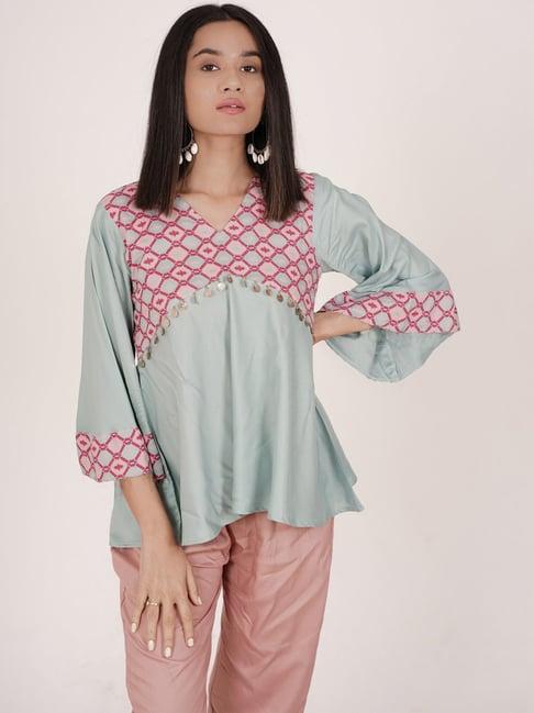 rustorange grey embellished top