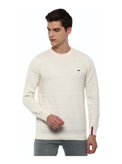 van heusen sport cream cotton regular fit self pattern sweater