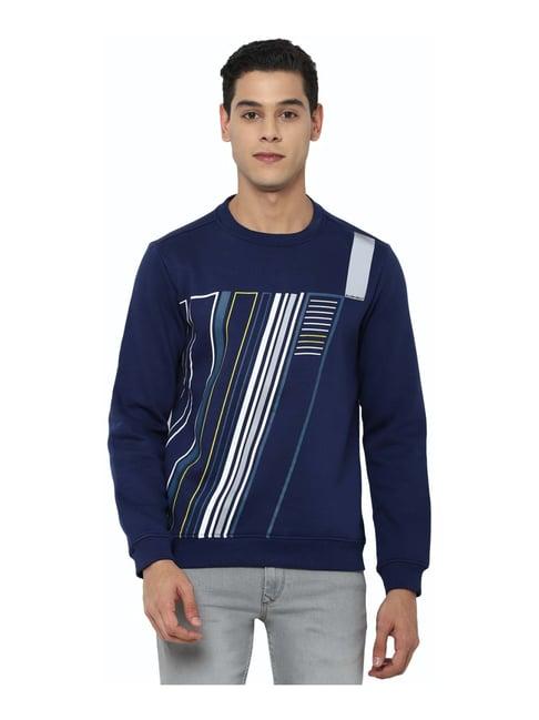 allen solly navy cotton regular fit printed sweatshirt