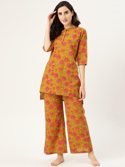 clt.s mustard printed kurta with palazzos