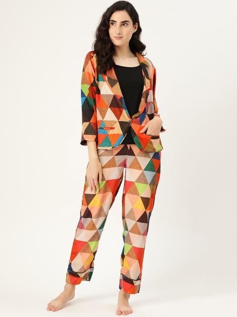 clt.s multicolor printed pant & blazer with spaghetti