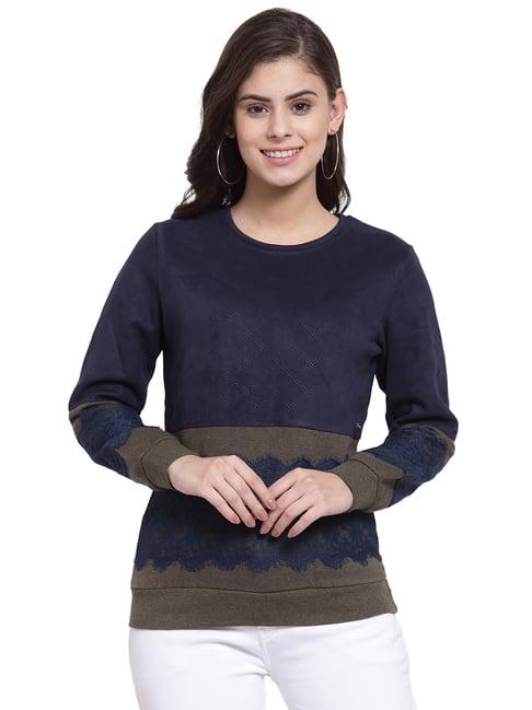 juelle navy lace round neck sweatshirt