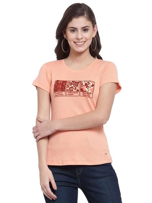 juelle light orange printed crew t-shirt