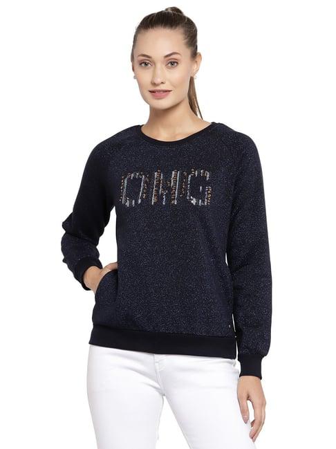 juelle navy embellished round neck sweatshirt