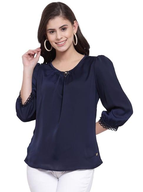 juelle navy round neck a-line top