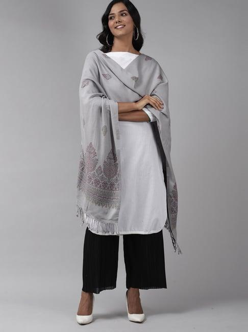 indo era grey woven pattern shawl