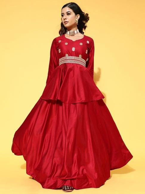 indo era red embroidered lehenga choli set with belt