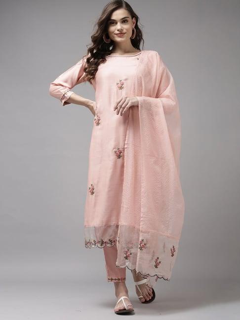 indo era pink embroidered kurta pant set with dupatta