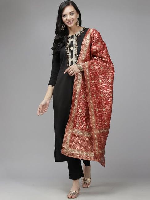 indo era black embellished kurta pant set with dupatta