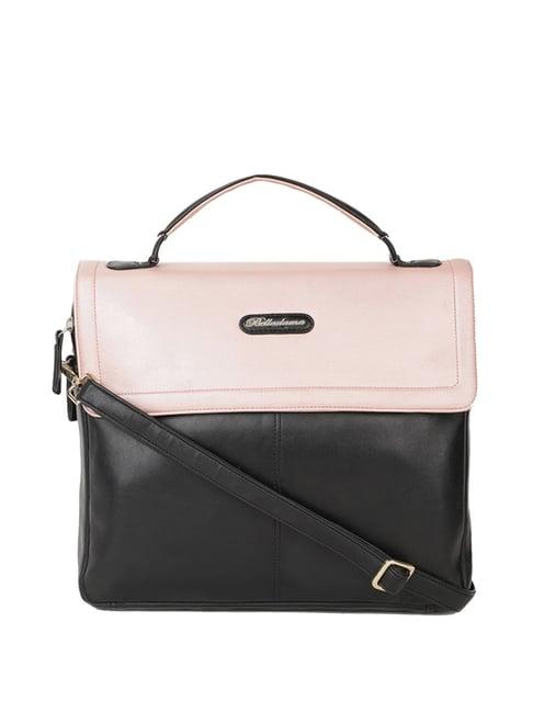 belladama loretta pink & black color block medium laptop handbag