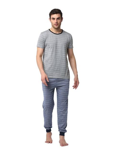 vimal jonney grey check t-shirt & joggers