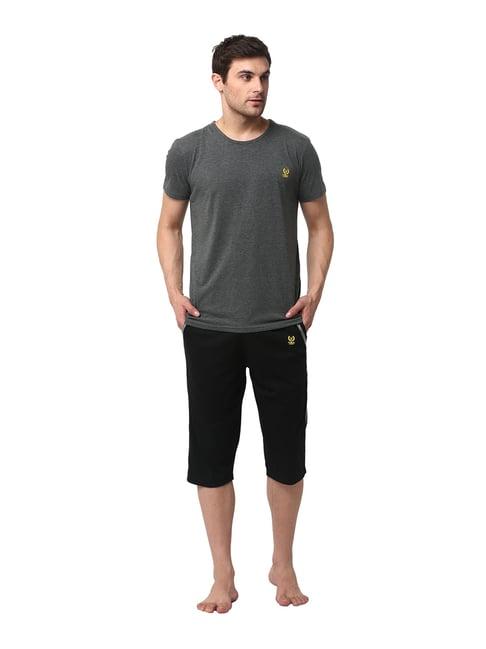 vimal jonney dark grey & black t-shirt & capris