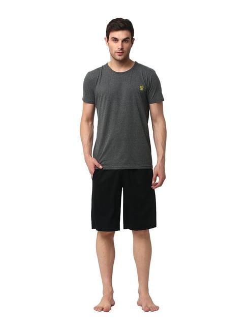 vimal jonney dark grey & black t-shirt & shorts